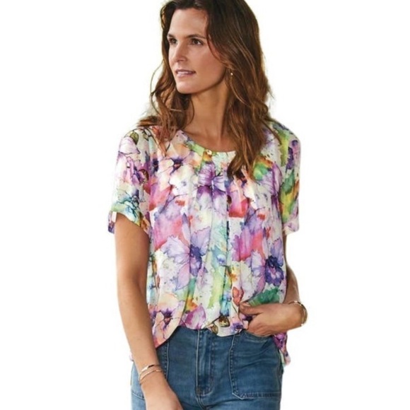 Soft Surroundings Coastal Breeze Floral Top and Tank Sz S - Picture 1 of 8